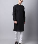 Black plain cotton men-kurtas
