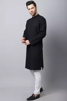 Black plain cotton men-kurtas