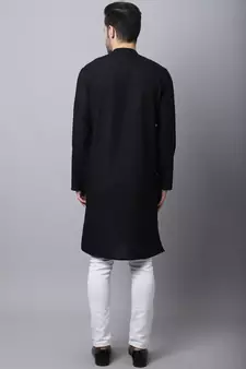 Black plain cotton men-kurtas