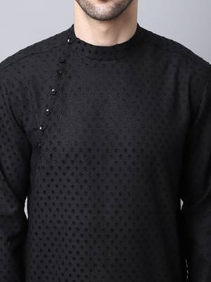 Black plain cotton men-kurtas 5
