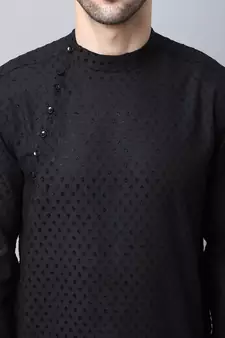 Black plain cotton men-kurtas