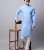 Blue plain cotton men-kurtas