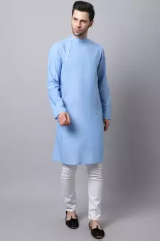Blue plain cotton men-kurtas
