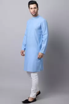 Blue plain cotton men-kurtas
