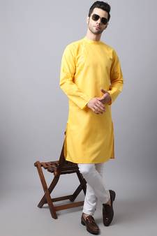 Yellow plain cotton men-kurtas