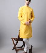 Yellow plain cotton men-kurtas