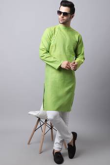 Green plain cotton men-kurtas