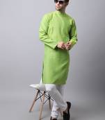 Green plain cotton men-kurtas