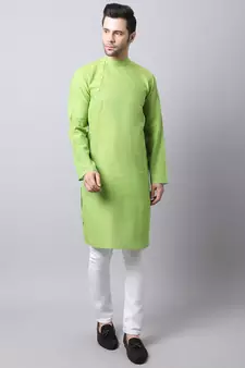 Green plain cotton men-kurtas