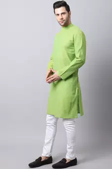 Green plain cotton men-kurtas