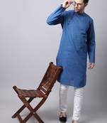 Blue plain cotton men-kurtas