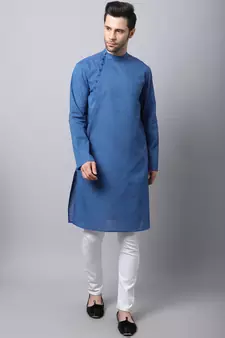 Blue plain cotton men-kurtas