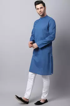 Blue plain cotton men-kurtas