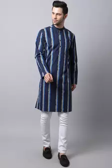 Blue plain cotton men-kurtas