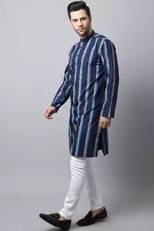 Blue plain cotton men-kurtas