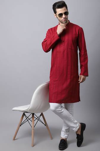 Maroon plain cotton men-kurtas