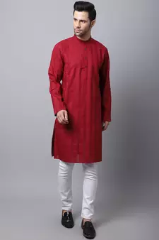 Maroon plain cotton men-kurtas