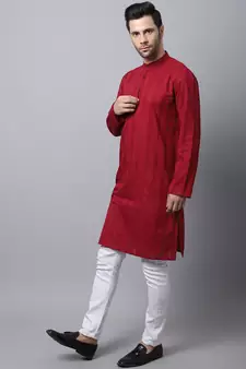 Maroon plain cotton men-kurtas