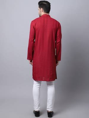 Maroon plain cotton men-kurtas 4