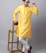 Yellow plain cotton men-kurtas
