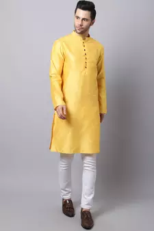 Yellow plain cotton men-kurtas