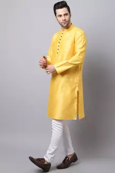 Yellow plain cotton men-kurtas