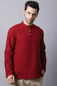 Maroon plain cotton men-kurtas