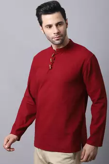 Maroon plain cotton men-kurtas
