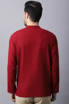 Maroon plain cotton men-kurtas