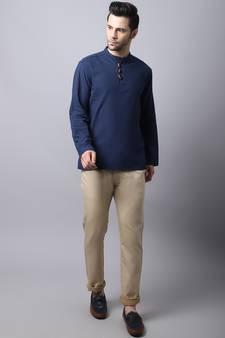 Blue plain cotton men-kurtas