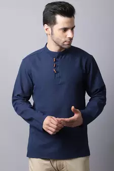 Blue plain cotton men-kurtas