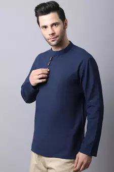 Blue plain cotton men-kurtas