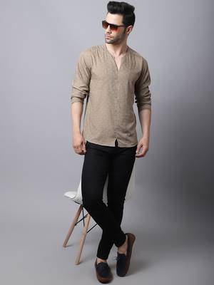 Beige plain cotton men-kurtas 1
