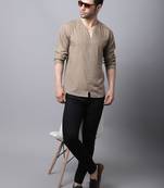 Beige plain cotton men-kurtas
