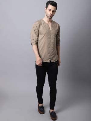 Beige plain cotton men-kurtas 2