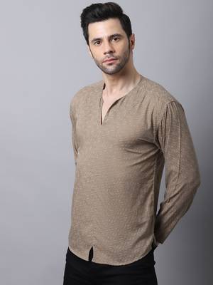 Beige plain cotton men-kurtas 3