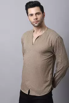 Beige plain cotton men-kurtas