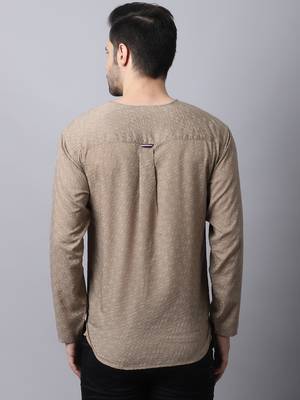 Beige plain cotton men-kurtas 4