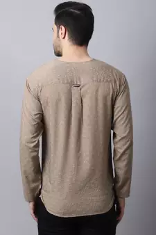 Beige plain cotton men-kurtas