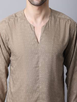 Beige plain cotton men-kurtas 5