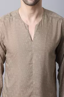 Beige plain cotton men-kurtas