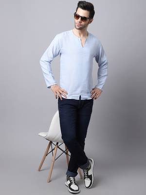 Blue plain cotton men-kurtas 1