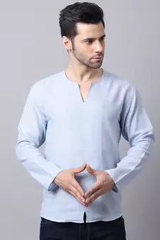 Blue plain cotton men-kurtas
