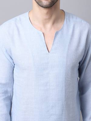 Blue plain cotton men-kurtas 5