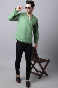 Green plain cotton men-kurtas