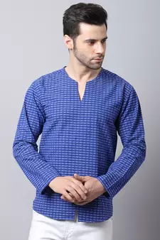 Blue plain cotton men-kurtas