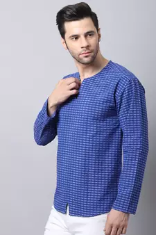Blue plain cotton men-kurtas