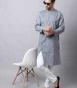 Grey plain cotton men-kurtas
