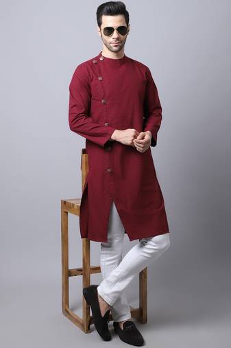 Maroon plain cotton men-kurtas