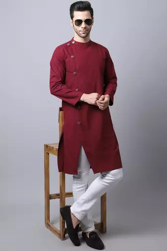 Maroon plain cotton men-kurtas